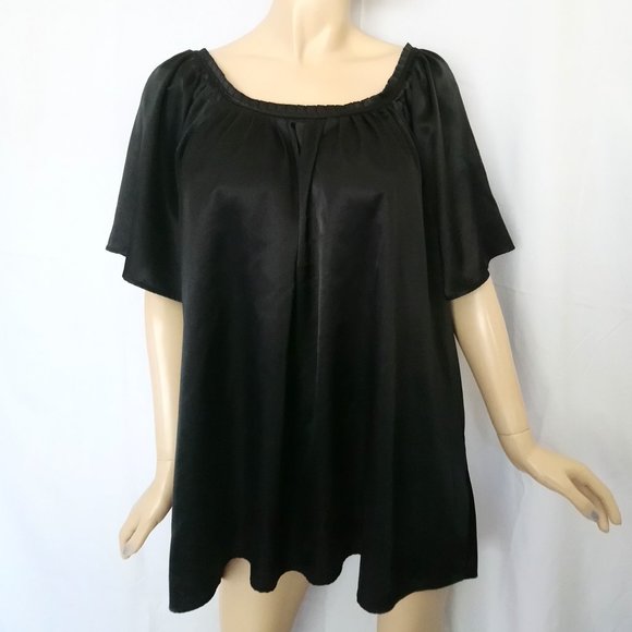 JMS Tops - JMS Sz 4X Black Boat Neck Top Blouse CHIC!
